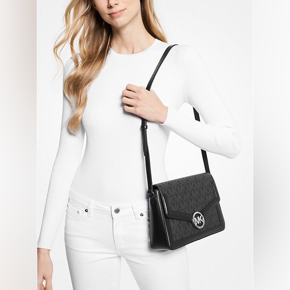 Michael Kors Handbags - Michael Kors Jesse medium logo Black and silver Crossbody Bag